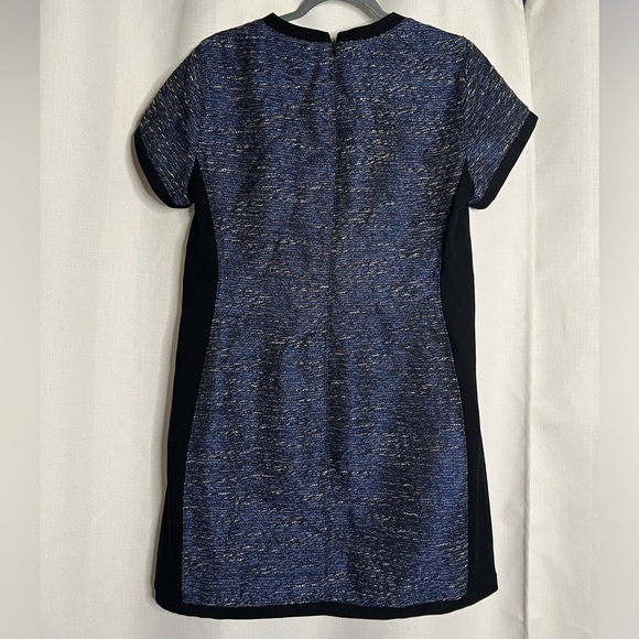 Madewell Shimmer Weave Blue Metallic Black Panel Tweed Shift Dress 12 - Picture 3 of 9